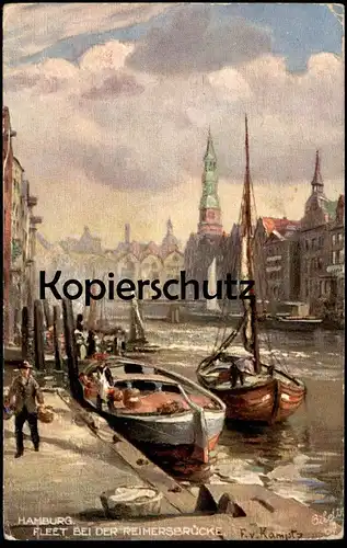 ALTE POSTKARTE FLEET BEI DER REIMERSBRÜCKE OILETTE RAPHAEL TUCK SERIE HAMBURG No. 609 WIDE WIDE WORLD KAMPTZ postcard