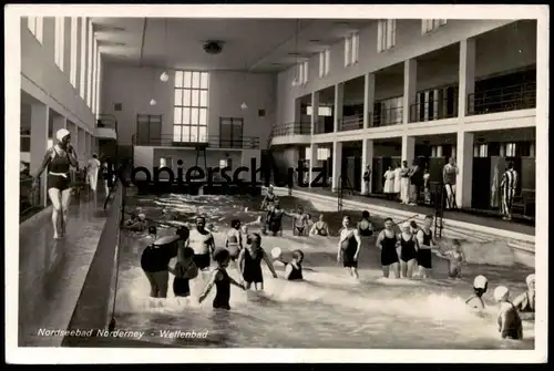 ALTE POSTKARTE NORDERNEY WELLENBAD 1941 Bad swimming pool bath piscine maillot de bain swimsuit Schwimmbad cpa postcard
