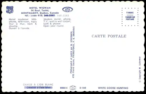 ÄLTERE POSTKARTE MOTEL WIGWAM TACHÉ MONTMAGNY Québec Canada Kanada Zelt tent tente cpa postcard AK Ansichtskarte