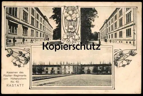 ALTE POSTKARTE RASTATT KASERNEN DES FÜSILIER-REGIMENT VON HOHENZOLLERN No. 40 Feldpost Stempel barracks casern Kaserne