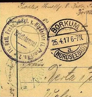 ALTE POSTKARTE BORKUM DÜNENPARTIE 1917 Feldpost Stempel Borkum zu befördern Batl. Fussart. Regt. von Hindersin AK cpa