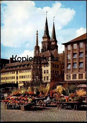 ÄLTERE POSTKARTE NÜRNBERG MARKT SCHÖNER BRUNNEN market marché Blumen-Stand flowers fleurs Volkswagen postcard cpa