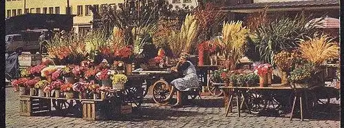 ÄLTERE POSTKARTE NÜRNBERG MARKT SCHÖNER BRUNNEN market marché Blumen-Stand flowers fleurs Volkswagen postcard cpa