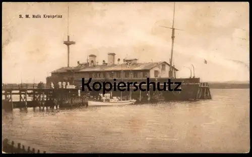 ALTE POSTKARTE S.M. HULK KRONPRINZ BRIEFSTEMPEL KAISERLICHE MARINE Kriegsschiff battle ship bateau warship postcard cpa
