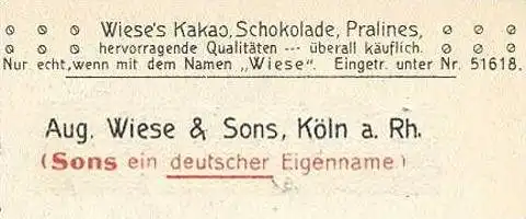 ALTE POSTKARTE SIEBENGEBIRGE UND ROLANDSECK REMAGEN WIESE'S KAKAO SCHOKOLADE PRALINES Köln chocolate cpa postcard AK