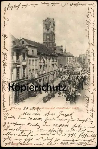 ALTE POSTKARTE THORN SEGLER-STRASSE UND ALTSTÄDTISCHER MARKT Market Marché Strassenbahn Tram Tramway Torun Ostpreussen