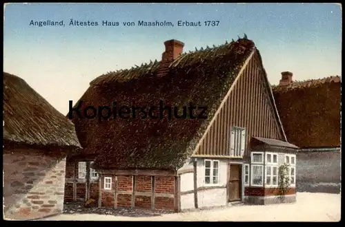 ALTE POSTKARTE ANGELLAND MAASHOLM ÄLTESTES HAUS VON 1737 SOERUP old house maison ancienne Reet reed cpa Ansichtskarte
