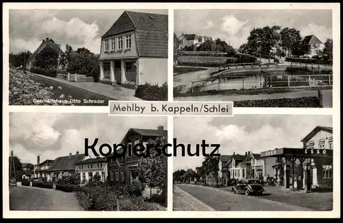 ALTE POSTKARTE MEHLBY BEI KAPPELN ESSO TANKSTELLE GESCHÄFTSHAUS OTTO SCHRADER petrol filling gas station de service