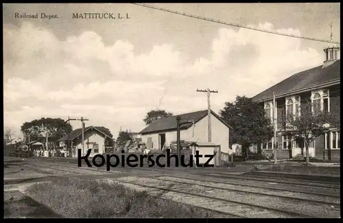 ALTE POSTKARTE MATTITUCK RAILROAD DEPOT LONG ISLAND NEW YORK steam train locomotive Dampflok station Bahnhof postcard AK