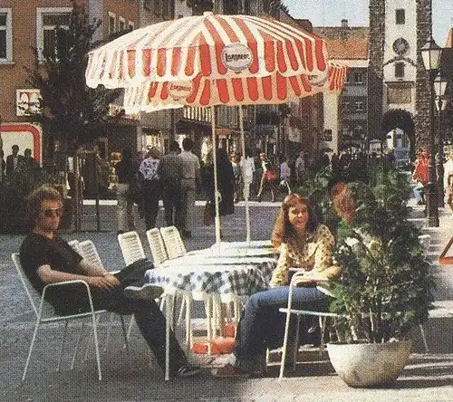 POSTKARTE VILLINGEN-SCHWENNINGEN RIETSTRASSE REKLAME STUTTGARTER HOFBRÄU BIER beer Langnese Coca Cola Coke Cocacola