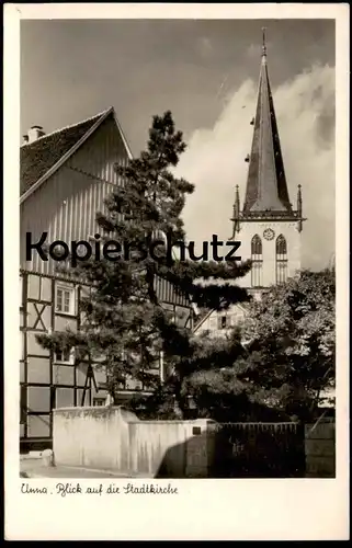ALTE POSTKARTE UNNA BLICK AUF DIE STADTKIRCHE Kirche church église Baum tree arbre postcard cpa AK Ansichtskarte