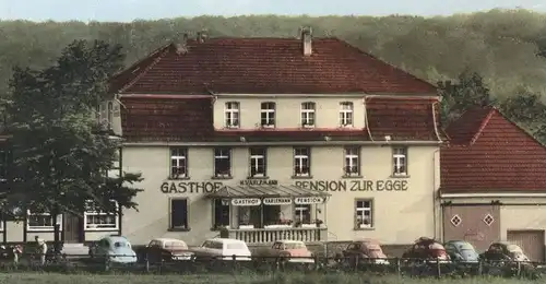 ÄLTERE POSTKARTE HARDEHAUSEN BEI SCHERFEDE GASTHAUS H. VARLEMANN Warburg Autos VW Volkswagen Käfer Opel postcard cpa