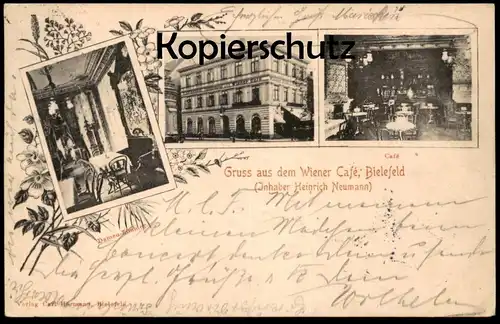 ALTE POSTKARTE BIELEFELD GRUSS AUS DEM WIENER CAFÉ rückseitig 5 ! Stempel postmark cachet postcard cpa AK Ansichtskarte