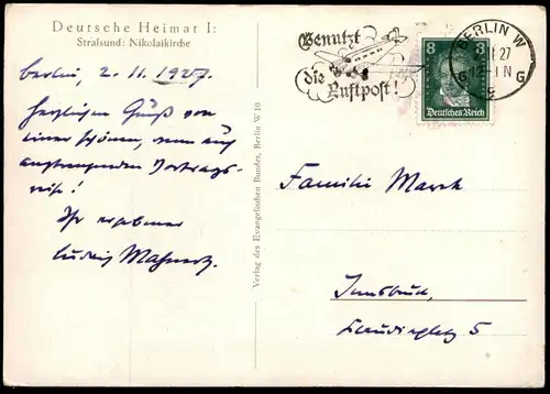 ALTE KÜNSTLER POSTKARTE STRALSUND NIKOLAIKIRCHE 1927 DEUTSCHE HEIMAT J. V. KULAS Kirche Ansichtskarte AK cpa postcard