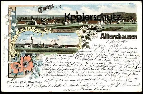 ALTE LITHO POSTKARTE GRUSS AUS ALLERSHAUSEN PFARRHOF SCHULHAUS OBERALLERSHAUSEN AK Ansichtskarte cpa postcard