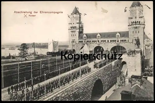 ALTE POSTKARTE KÖLN ABSCHREITUNG DER EHRENCOMPAGNIE KAISER ENTHÜLLUNG KAISER FRIEDRICH DENKMAL Hohenzollernbrücke Cöln