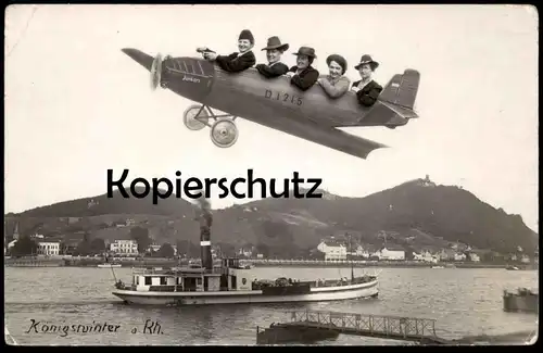 ALTE POSTKARTE KÖNIGSWINTER 1940 PHOTO MONTAGE Flugzeug Aviation Surréalisme Junkers Dampfer ship Ansichtskarte postcard