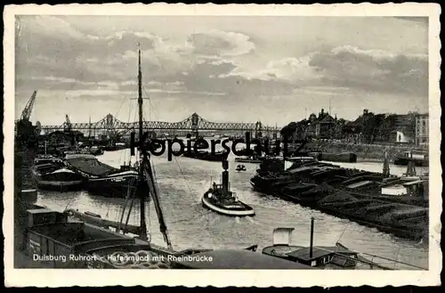ALTE POSTKARTE DUISBURG RUHRORT HAFENMUND Frachtschiff cargo freight ship vrachtschip train Waggon Zug cpa postcard