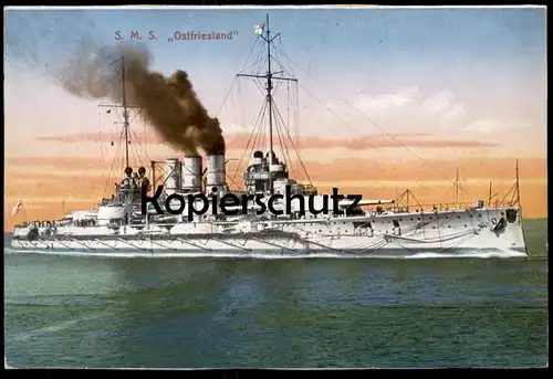 ALTE POSTKARTE SCHLACHTSCHIFF S.M.S OSTFRIESLAND SMS Kriegsschiff battle ship bateau schip warship marine cpa postcard