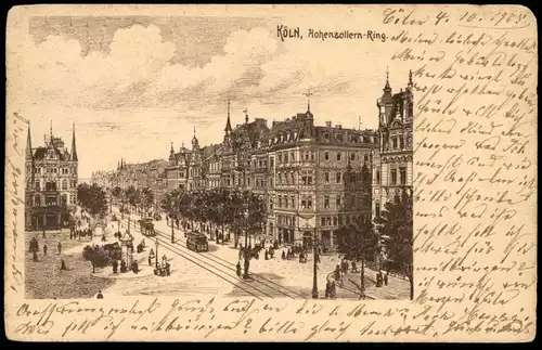 ALTE POSTKARTE KÖLN HOHENZOLLERNRING 1905 Hohenzollern-Ring Strassenbahn Tram Tramway Littfaßsäule Cöln AK cpa postcard