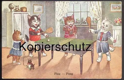 ALTE POSTKARTE KATZEN SPIELEN TISCHTENNIS Table tennis de table cat cats chat chats Katze globe cpa postcard