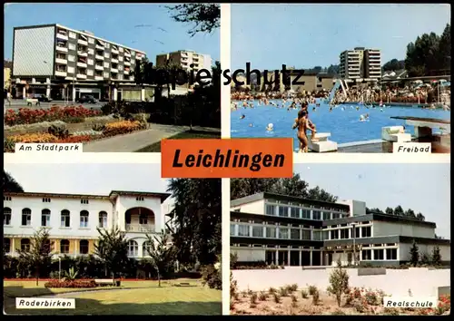 ÄLTERE POSTKARTE LEICHLINGEN RHEINLAND FREIBAD AM STADTPARK RODERBIRKEN REALSCHULE NRW AK Ansichtskarte cpa postcard