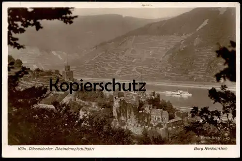 ALTE POSTKARTE KÖLN-DÜSSELDORFER-RHEINDAMPFSCHIFFAHRT BURG REICHENSTEIN KD Schiff Dampfer steam ship bateau à vapeur