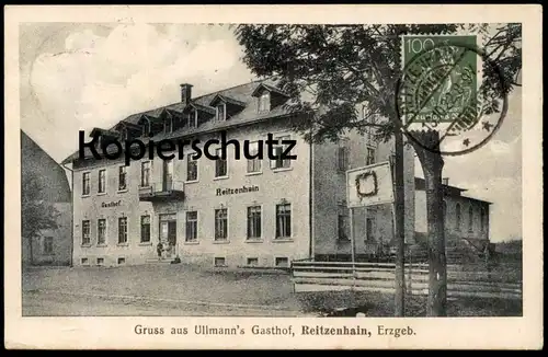 ALTE POSTKARTE REITZENHAIN GRUSS AUS ULLMANN'S GASTHOF ERZGEBIRGE Marienberg stamp on front Ansichtskarte postcard cpa