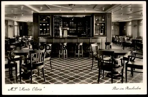 ALTE POSTKARTE DAMPFER M.S. MONTE OLIVIA BAR IM RAUCHSALON STEAMER SHIP STEAMSHIP SCHIFF Theke Ansichtskarte postcard AK