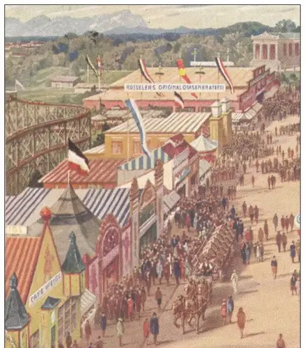 ALTE KÜNSTLER POSTKARTE MÜNCHEN GRUSS VOM OKTOBERFEST 193x Flagge flag Achterbahn roller coaster Munich postcard cpa AK