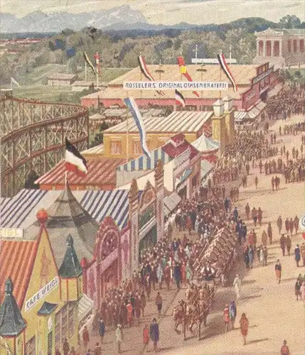 ALTE KÜNSTLER POSTKARTE MÜNCHEN GRUSS VOM OKTOBERFEST 1940 Flagge flag Achterbahn roller coaster Munich postcard cpa AK