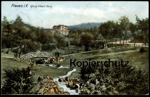 ALTE POSTKARTE PLAUEN VOGTLAND KÖNIG-ALBERT HAIN Bach Garten Heliocolorkarte Ottmar Zieher AK Ansichtskarte postcard cpa