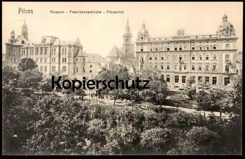ALTE POSTKARTE PILSEN MUSEUM FRANZISKANERKIRCHE PILSNERHOF Plzen Tschechische Republik AK Ansichtskarte postcard cpa