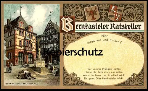 ALTE POSTKARTE BERNCASTEL BERNKASTELER RATSKELLER Bernkastel Bernkastel-Kues Wappen m. Krebs crab ecrevisse cpa postcard