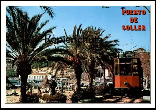 POSTKARTE PUERTO DE SOLLER Tren Tipico Mallorca Train Straßenbahn Tram Tramway Strassenbahn Ansichtskarte postcard cpa