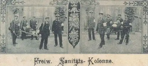 ALTE POSTKARTE GRUSS AUS KARLSRUHE FREIW. SANITÄTS-KOLONNE ambulance dog Hund chien ambulancier red cross Rotes Kreuz