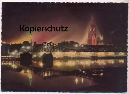 ÄLTERE POSTKARTE NÄCHTLICHES FRANKFURT MAIN MIT DOM & NIKOLAIKIRCHE BEI NACHT at night nuit Ansichtskarte postcard AK