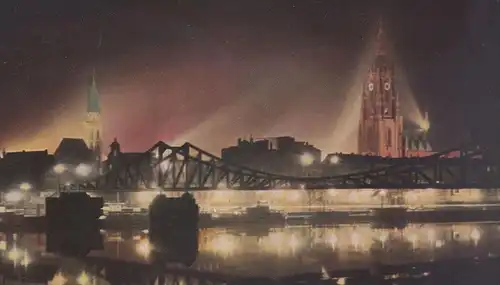 ÄLTERE POSTKARTE NÄCHTLICHES FRANKFURT MAIN MIT DOM & NIKOLAIKIRCHE BEI NACHT at night nuit Ansichtskarte postcard AK