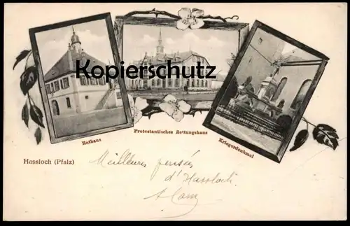 ALTE POSTKARTE HASSLOCH PFALZ PROTESTANTISCHES RETTUNGSHAUS KRIEGERDENKMAL RATHAUS Jugendhof Ansichtskarte cpa postcard