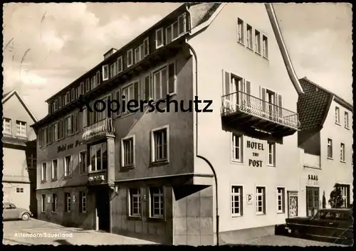 ALTE POSTKARTE ATTENDORN HOTEL ZUR POST INHABER CASPAR KERSTING VW Käfer Ansichtskarte AK postcard cpa