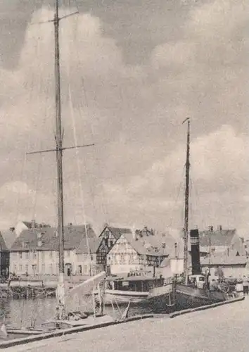 ALTE POSTKARTE WOLGAST AM HAFEN Fischerboot fishing boat barque de peche harbour port Usedom Ansichtskarte postcard cpa