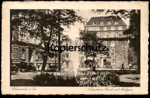 ALTE POSTKARTE CHEMNITZ IN SACHSEN DRESDNER BANK MIT ANLAGEN 1945 Brunnen Dresdner Bank Auto old car Ansichtskarte AK