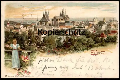 ALTE LITHO POSTKARTE ERFURT 1901 MÄDCHEN BLUMEN woman with flowers femme avec des fleurs Ansichtskarte AK postcard cpa