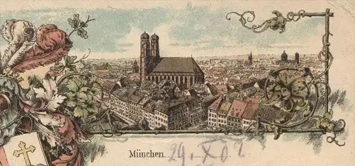 ALTE LITHO POSTKARTE MÜNCHEN STUDENTICA STUDENTIKA ALEMANNIA SEI'S PANIER Fides scientia amicitia Ansichtskarte postcard