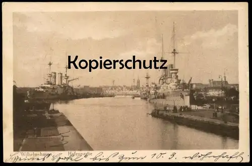 ALTE POSTKARTE WILHELMSHAVEN HAFENPARTIE MARINE Kriegsschiff bateau battle ship warship Hafen harbour Ansichtskarte cpa