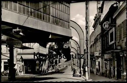 ALTE POSTKARTE WUPPERTAL VOHWINKEL AM SCHWEBEBAHNHOF BAHNHOF SCHWEBEBAHN HOTEL ZUR KRONE FRISEUR SCHMITZ