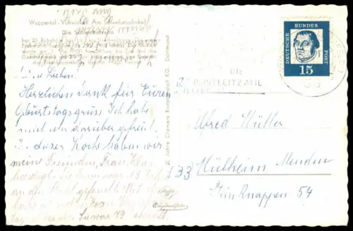 ALTE POSTKARTE WUPPERTAL VOHWINKEL AM SCHWEBEBAHNHOF BAHNHOF SCHWEBEBAHN HOTEL ZUR KRONE FRISEUR SCHMITZ