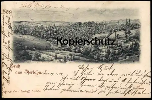 ALTE LITHO POSTKARTE GRUSS AUS ISERLOHN PANORAMA SAUERLAND Wanderer Fabriken 1904 Ansichtskarte AK postcard cpa