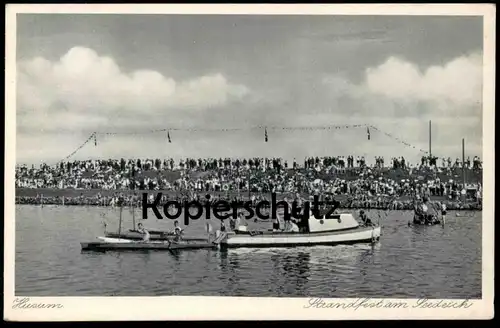 ALTE POSTKARTE HUSUM STRANDFEST AM SEEDEICH Boot Beflaggung Stempel Gauleitung der Luftwaffe Treia 1940 Ansichtskarte AK