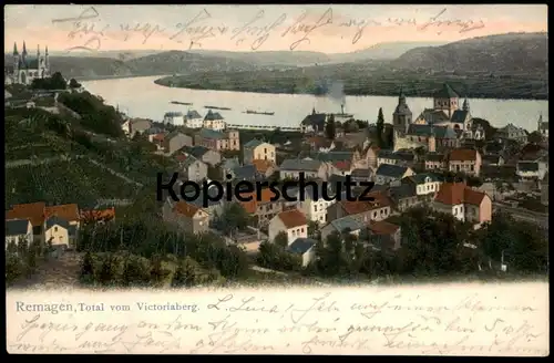 ALTE POSTKARTE REMAGEN TOTAL VOM VICTORIABERG PANORAMA Rhein Dampfer Totalansicht Totale 1905 Ansichtskarte postcard AK
